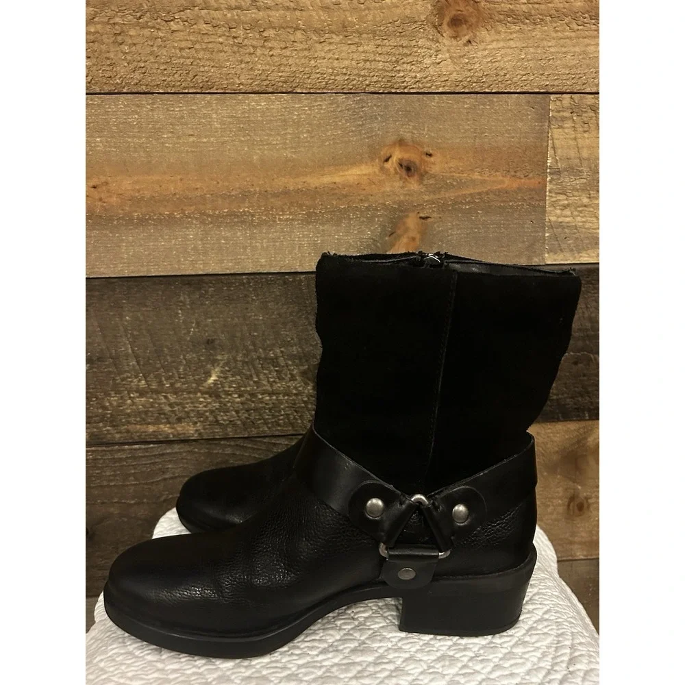 Franco‎ Sarto Benton Black Leather Harness Boots Womens Size 7 M
